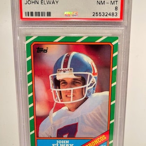 John Elway 1986 Topps Football PSA 8 Graded Encased 3rd Year Card! image 1