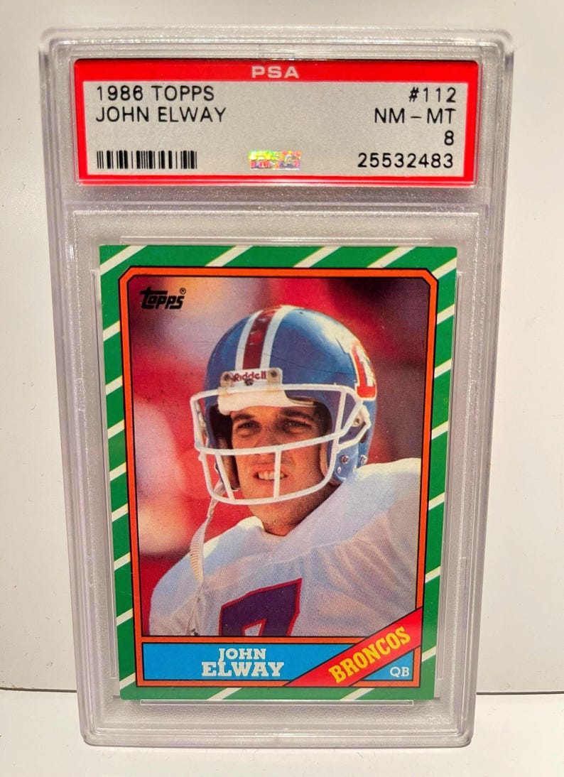 John Elway 1986 Topps Football PSA 8 Graded Encased 3rd Year Card! image 1