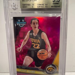 2023 Bowman University Pink Refractor #34 Caitlin Clark Beckett 9.5 Gem Mint Rookie Card