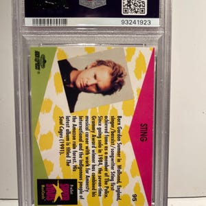 Cartão musical Proset Superstars de 1991, número 95, Sting "The Police", classificado como PSA 9, em estojo. imagem 2