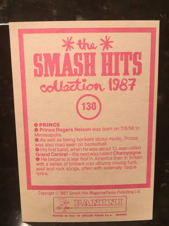 Prince 1987 Panini Smash Hits Oversized Sticker Rare Mint