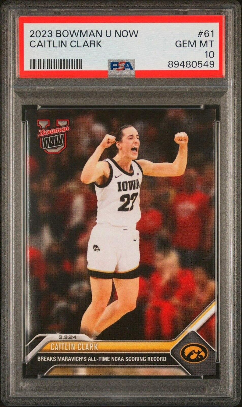 2023 Bowman U Now #61 Caitlin Clark "Breaks Maravich's Record" PSA 10 Trading Card - PSA 10 Graded Encased imagem 1