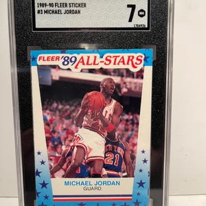 1989 Fleer Stickers Michael Jordan Chicago Bulls SGC 7 Near Mint! Hall of Famer Dunking!