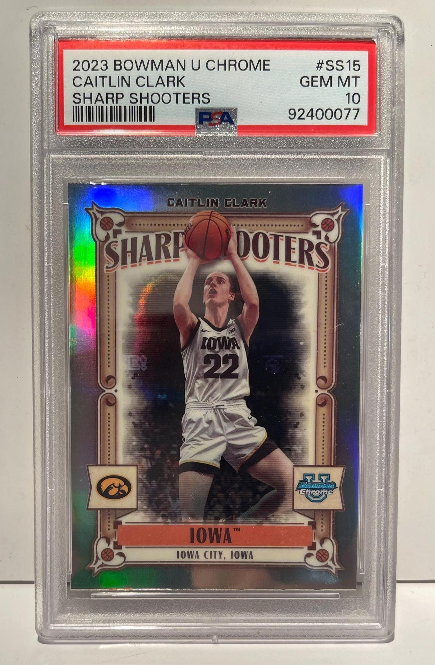 Caitlin Clark 2023-24 Bowman University Chrome Sharp Shooters Card 
