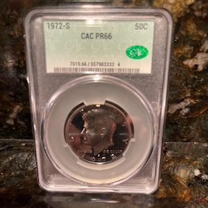 1972-S 50 Cent Half Dollar Coin CAC Graded Encased Authenticated
