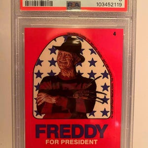 叫ぶ宿敵　3枚セット(1枚foil) 1988 Topps Fright Flicks Stickers #4 FREDDY for President PSA 8