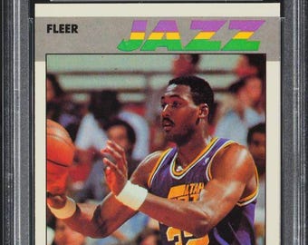 1987 Fleer Karl "Mailman" Malone 2nd Year Card Jazz HOF PSA 9 Mint