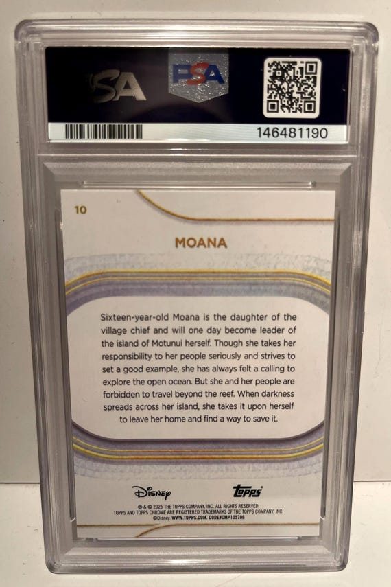 2025 Topps Chrome Disney #10 Moana Yellow Mini Diamonds PSA 8