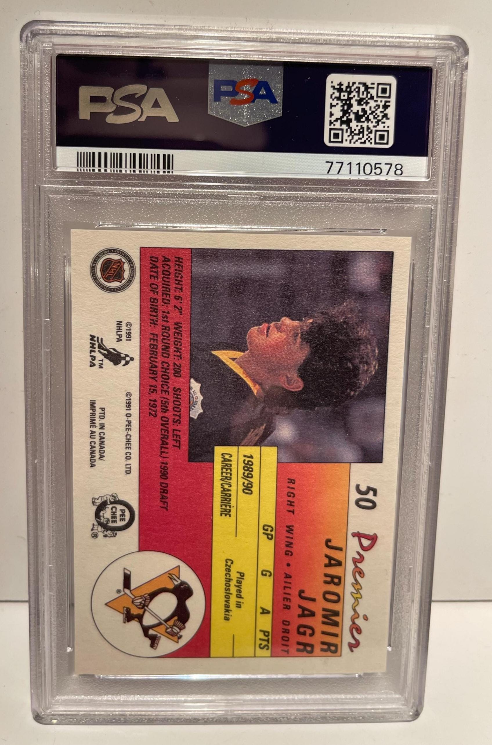 1990 OPC Premier Penguins Jaromir Jagr RC #50 ~ PSA 9 Rookie Mint