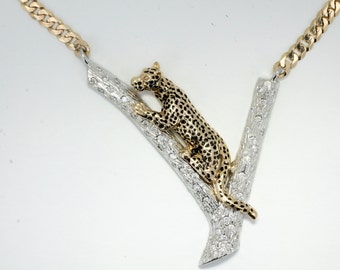 Jaguar Necklace Rose Gold Necklace Sterling Silver Champagne Necklace Champagne Crystals Leopard Necklace