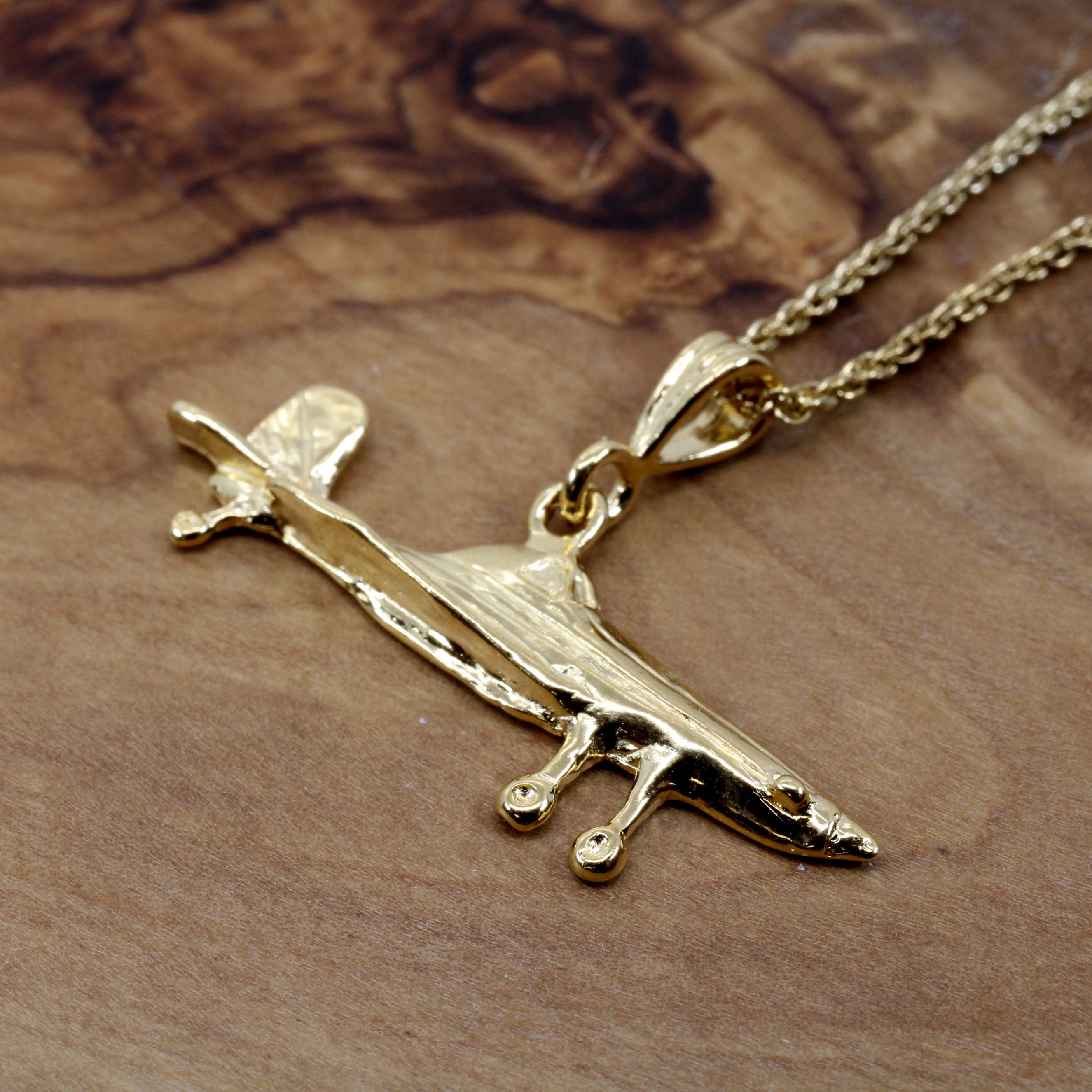 Small Airplane Air Tractor Necklace in 14kt Gold | AgriJewelry