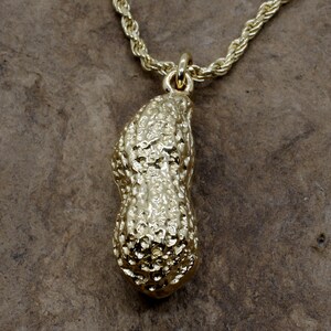Mans Jumbo Peanut Necklace, 14kt Yellow Gold Vermeil Jumbo Whole Shell Peanut Necklace on rope chain, Large statement piece peanut necklace