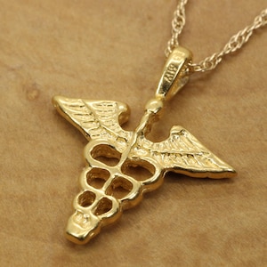 Gold Caduceus Halskette für Sie oder Ihn in 14kt Gold Vermeil, Doktor oder Nursing Halskette, Medizin, Apotheker Geschenk