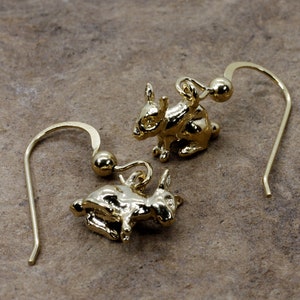 Easter Bunny Gift, Gold Rabbit Earrings with 14kt gold vermeil Little bunny rabbits for her,Show rabbit dangle earrings gift,childrens