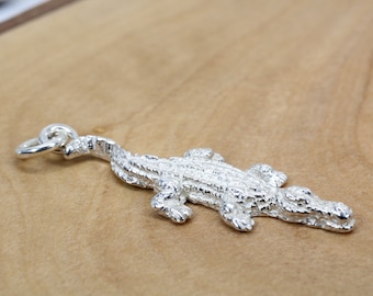 Small Alligator or Crocodile Charm in Solid 925 Sterling Silver. Crocodile Charm, Alligator Jewelry, Crocodile Jewelry, Florida Gators gift