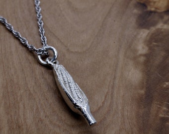 Corn Jewelry, Small Corn Cob Necklace in sterling silver on 18" sterling silver chain.