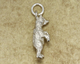 Sterling Silver Black Bear Charm: 3D Standing Animal Pendant