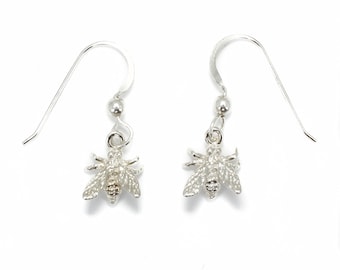 Sterling Silver Honey Bee Dangle Earrings: Beekeeping Gift