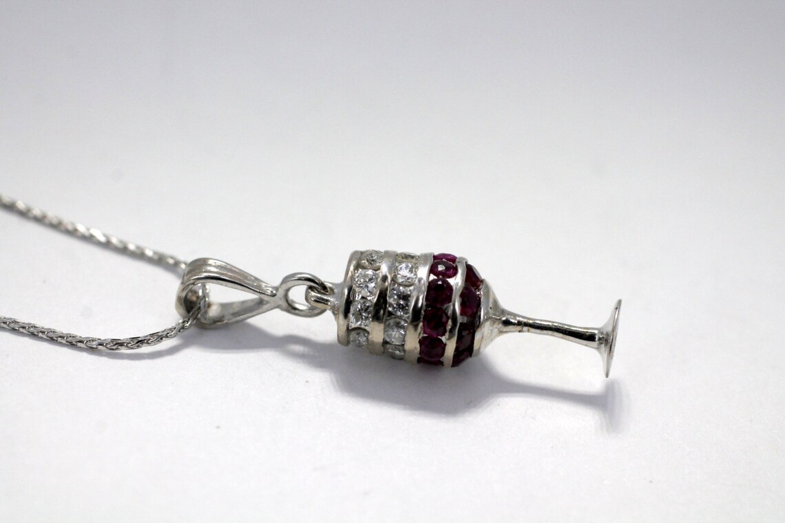 Wine Jewelry Wine Glass Necklace 14kt. White Gold Red Wine Etsy