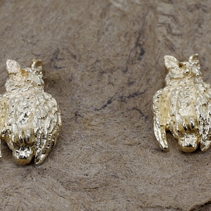 Gold Owl Earrings with tiny solid 14kt yellow gold owls facing sideways, owl lover gift for her, current trend theme jewelry gift for wife