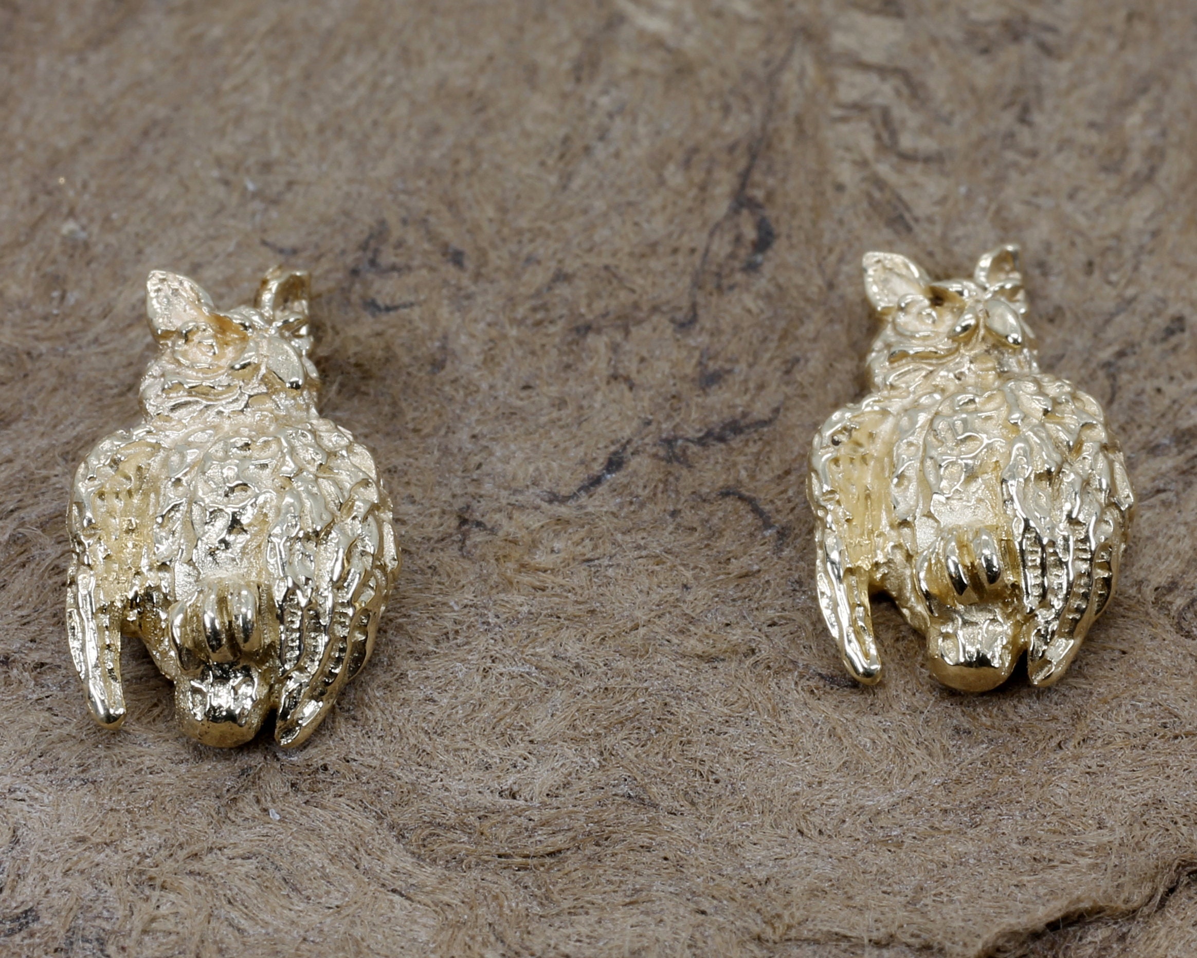 Gold Owl Earrings With Tiny Solid 14kt Yellow Gold Owls Facing Etsy UK