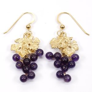 Amethyst Grape Cluster Dangle Earrings for her made in 14kt. Gold Vermeil with Natural Dark Purple Amethyst Gemstones