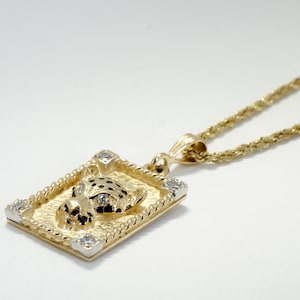 Jaguar Necklace for by or woman, Jaguar in Frame Necklace in 14kt Yellow  Gold on 18&quot;  Rope chain.