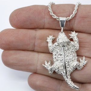 Horn Frosch Halskette, Riesen Größe Silber Horn Frosch Kröte Eidechse Halskette aus massivem 925 Sterling Silber, Horn Frosch Geschenk für ihn