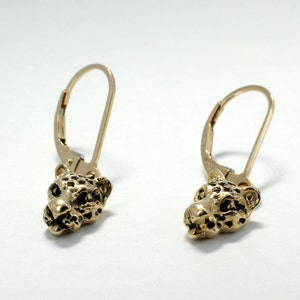 Jaguar  Jewelry,   Small Jaguar Head Dangle Earrings in 14kt Yellow Gold