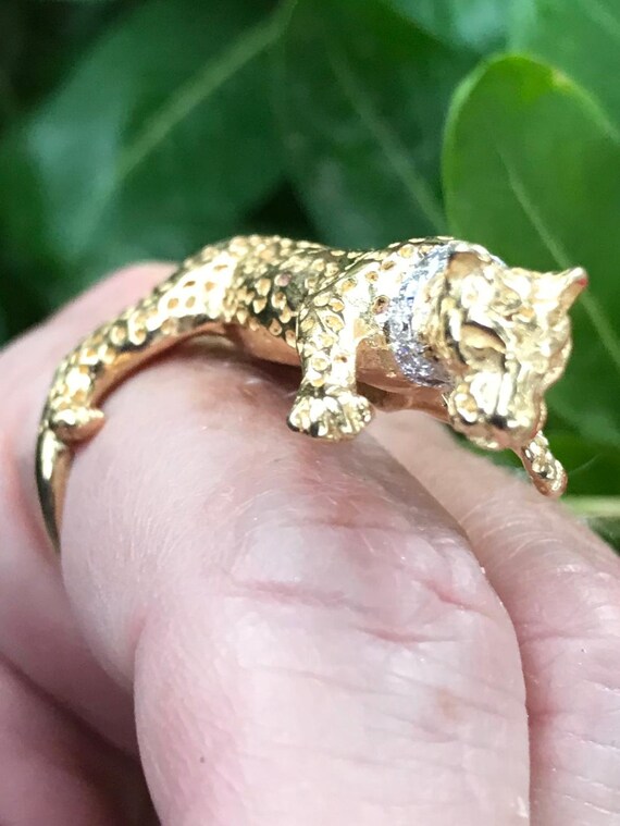 14kt Gold Leopard Ring met Diamond Collar Statement ring voor