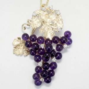 Large Amethyst and Diamonds Grape Clusters Necklace, Wine Grape Lover Gift for wife, purple amethyst gemstone necklace
