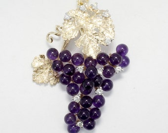 Grote Amethyst en Diamonds Grape Clusters Ketting, Wijn Grape Lover Gift voor vrouw, paarse amethyst edelsteen ketting