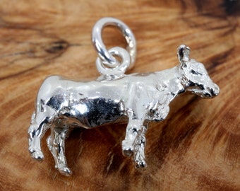 Silver Heifer Charm for her Charm Bracelet , Solid 925 Sterling Silver Show Heifer, gift for her, Prize show cattle charm for girl,