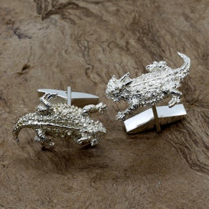 Silver Horned Toad Cuff Links gift for him, 925 Sterling Silver Horned Toad Lizard Cuff Links for Men, Texas Horned lizard for man