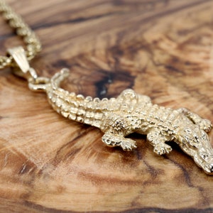 Gold Alligator Necklace for him, Mans Large Alligator Necklace in 14kt Gold Vermeil on heavy rope chain, Florida Gator Fan Gift for him her