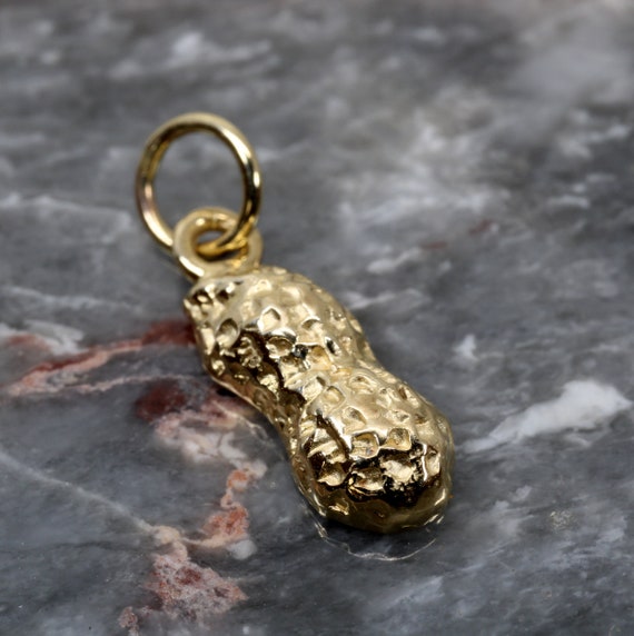Tiny Gold Peanut Charm for Her Small 14kt Gold Charm With 1 2