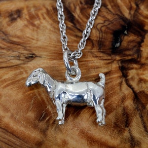 Silver Polled Goat Necklace for her, Male Goat without horns, 925 Sterling Silver Goat, Livestock show animal for girl, Stock show award,