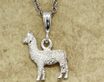 Silver Alpaca Necklace for her, Solid 925  Sterling Silver Small 3-D Huacaya Alpaca Necklace, Alpaca jewelry gift for wife