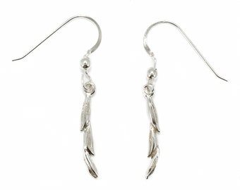 Sterling Silver Rice Earrings, Dangle Grain Earrings