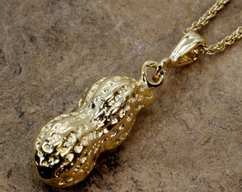 Large 14kt Vermeil Peanut Necklace: Gold Peanut Charm, New Mom Gift All Precious Metals