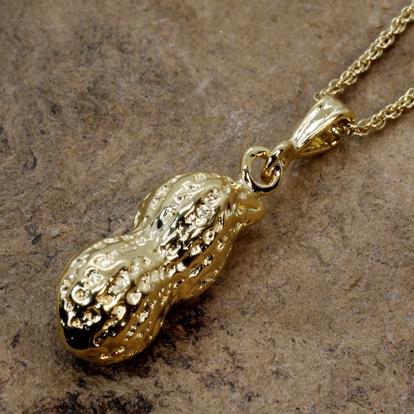 Grand collier de cacahuètes entières en vermeil 14 carats, collier de coquilles de cacahuètes dorées, cacahuètes dorées pour nouvelle maman pour petite cacahuète, cultivateur de cacahuètes de Géorgie