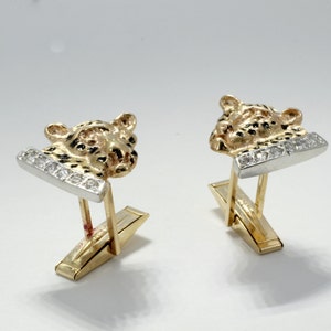 Leopard Gift for him, Gold Leopard Cuff Links for man, Gift for leopard lover,Leopard Cuff Links in 14kt Yellow Gold