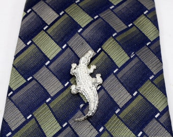 Large Alligator Tie Tack for him or Brooch for her in 925 Sterling Silver, Crocodile Brooch, Alligator Tie Tack or Brooch.