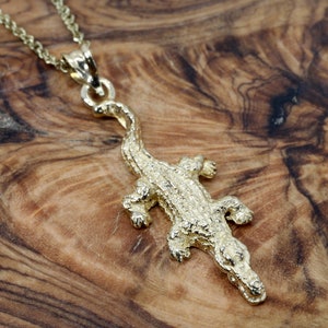 Gold Alligator Necklace for her, Small Alligator Necklace in 14kt. Yellow Gold, Florida Gators Fan For women, Louisiana Swamp Gift