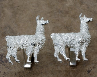Gemelos de llama de plata esterlina: regalo para ganaderos y granjeros