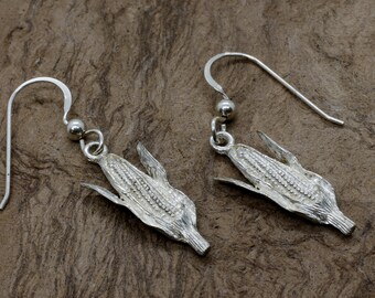 Sterling Silver Corn Earrings: Hand Carved Corn Cob Jewelry