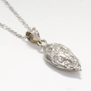 Almond Jewelry, Almond Necklace, Small 14kt White Gold Almond Necklace with diamonds on 18&quot; chain, California almond grower gift for her