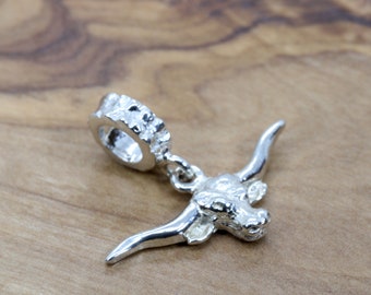 Dije deslizante de Texas Longhorn en plata de ley: logotipo de novillo 925