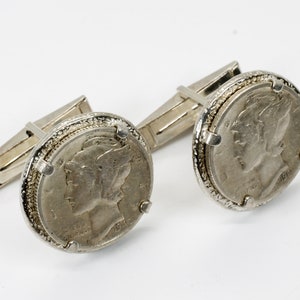 Silver Coin Cuff Links with Mercury Head Dime made in 925 Sterling Silver, Coin Collector Gift for man, old coin jewelry gift for him