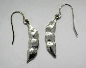 Sterling Silver Soybean Dangle Earrings: 3D Botanical Jewelry